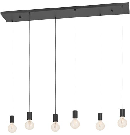 EGLO Pendellampe Huebro, lange Pendelleuchte im monochromen Design, Hängeleuchte aus Metall in Schwarz, Hängelampe mit sichtbarer E27 Fassung, 130 cm
