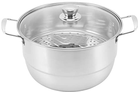 Edelstahl Dampfgarer, 28cm Dampf Kochtopf mit Glasdeckel, Gemüsedämpfer mit Dünsteinsatz für Gemüse, Fisch, Suppe, Knödel, Suppen und Eintöpfen (2 Etagen)