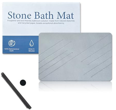 Marakruki Natürlich kieselgur Stein Badematte, Diatomite Stone Bath Mat, rutschfest Super Saugfähig Schnell Trocken Kieselgur Bad Matte (Mittelgrau)