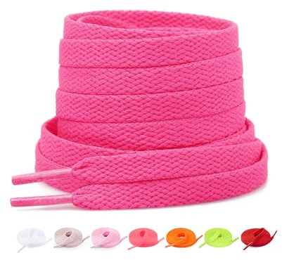 Stepace 2 Pares - Cordones Planos Para Zapatos, 8mm de Ancho, Cordones Premium de Reemplazo para Zapatillas, Atletismo, Zapatos Casuales Rosa Neón 130cm