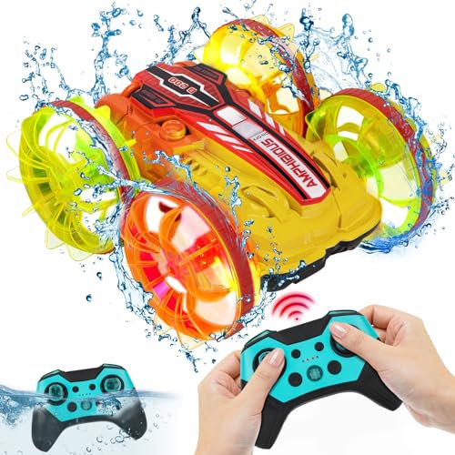 Ltteaoy Voiture Télécommandée Tout Terrain, 4WD 360°Rotation 2.4GHz RC Voiture Tout Terrain Etanche, Stunt Car Offroad Jouet Véhicule Enfants Garçon Cadeau d'anniversaire de Noël Fille 3-12 Ans(Jaune)