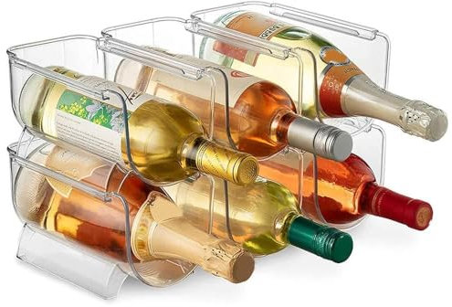wine 2/4/6 Pack Wine Bottle Holder, Clear Wine Bottle Organizers Stackable Plastic Holder Ideal Storage for Wine, Soda, Pop and Beer, Pantry, Kitchen, Fridge (6)