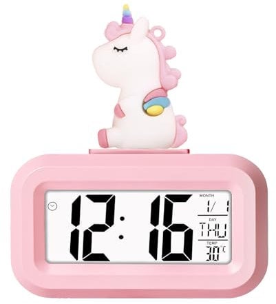 HOAQPPOY Unicorno Sveglia Digitale da Comodino Bambini, Unicorno Bambina, Sveglia Intelligente Bambina con Temperatura Data Snooze, Sveglia Digitale per Bambini,Unicorno Bambina Regalo (rosa2)