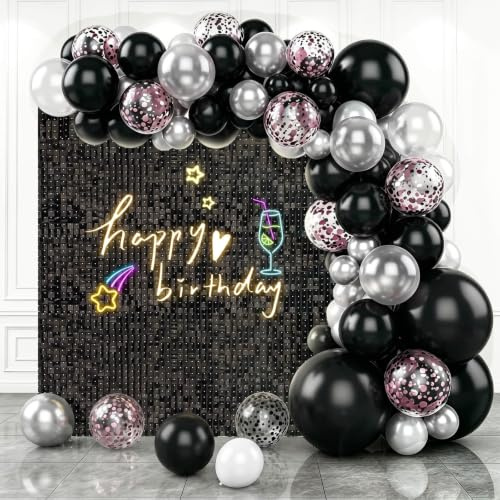 Cherocito 4x6 FT Black Shimmer Wall Backdrop, 24 Pcs for Party | Sequins Backdrop Decoration Panels, Glitter Bling Photo Backdrop for Birthday Party Wedding Engagement Anniversary Graduation