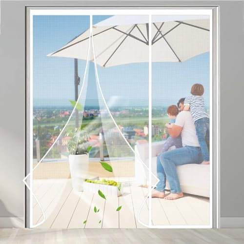 Porta con zanzariera magnetica, 235x255cm Chiusura magnetica dall'alto verso il basso Zanzariere anti zanzare automatiche, per balcone del soggiorno Bianco
