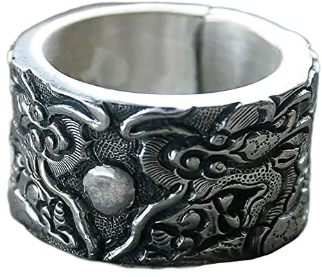 Ringe für Männer 999 Sterling Silber Dragon Muster Ring handgefertigtes Index Finger Ring Unisex Hip Hop Punk Motorrad Ring Large- US 12