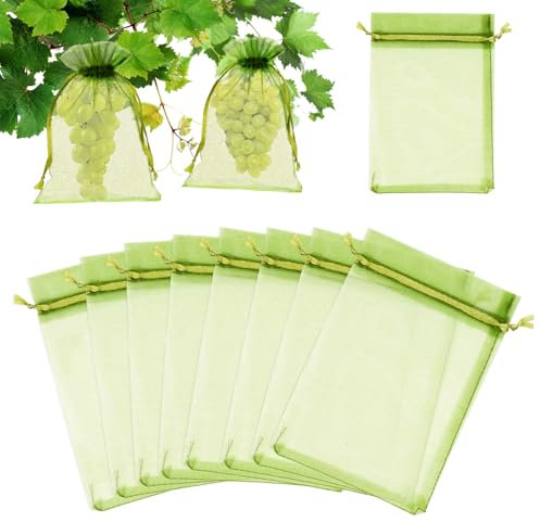 KINGLAKE 100Pcs Fruit Protection Bags, 10x15cm Sage Green Organza Gift Bags Medium, Garden Plant Protect Net for Fruits Tree Strawberry Plum, Insects Barrier Vegetables Mesh