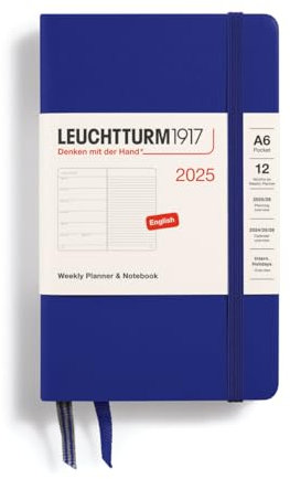 LEUCHTTURM1917 370651 Wochenkalender & Notizbuch Pocket (A6) 2025, Ink, Englisch
