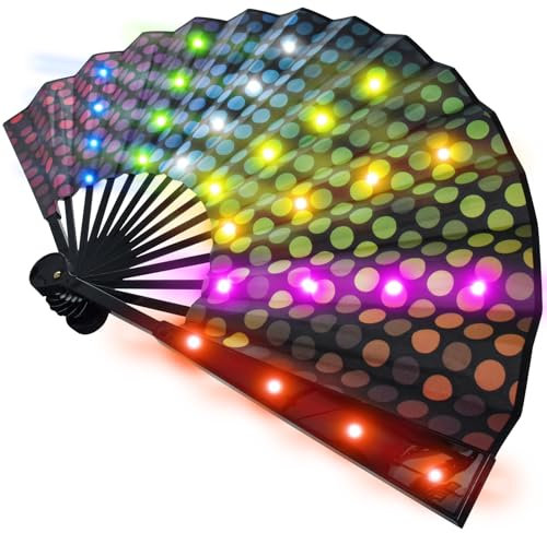 LED Fan Light Up Fan Rave Fan, Handheld Folding Fan, Stage Performance Show Glowing Folding Hand Fan for Birthday Party Cosplay Props Performance Wedding Home Decor Night Club Dance Gift Fan (B)