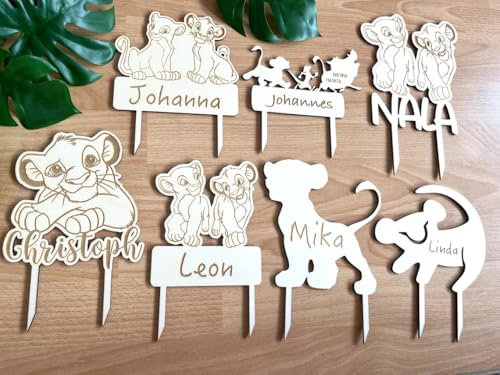 NoriKids Cake-Topper personalisiert & handgefertigt | Tortenstecker aus Holz | Tortendeko Geburtstag | Motiv Löwen mit Namen | individuelle Geburtstagsdeko | personalisierte Geschenke