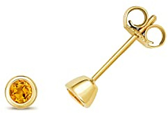 Funkelndes Feuer 9 Karat (375) Gold Damen - Paar Ohrstecker mit Citrin - 4mm*4mm TRS34823