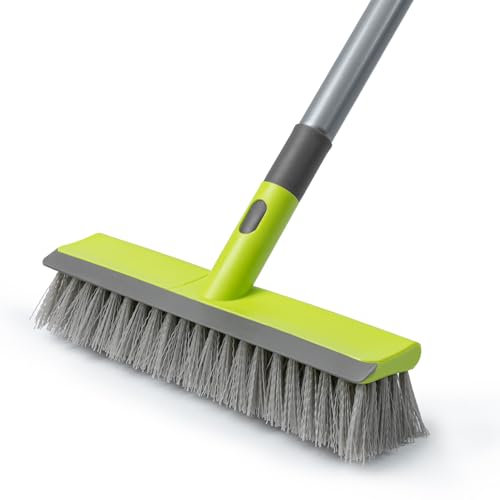 Floor Scrub Brush with 57 Long Handle, 2 in 1 Scrape and Deck Brush Floor Scrubber for Cleaning Smooth Concrete, Carpet, Patio, Kitchen Wall and Tile