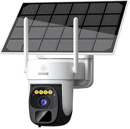 GREEMCAM 2K HD, Full Color Night Vision, Outdoor 8000mAh Battery Security Camera, 3W Solar Panel, 360° PTZ, 2.4GHz WLAN Camera with PIR Motion Sensor, 2-Way Audio, Cloud/SD Card Storage, IP66