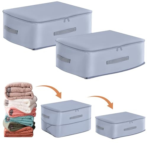2 Stück Ultra Platzsparender Selbstkomprimierender Organizer, Aufbewahrungstasche für Bettdecken, Groß Selbstkomprimierende Bewegliche Organizertaschen for Decken Kleidung (Grau, L 52x42x30CM)