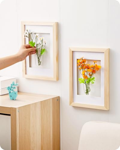 Baffect Vase avec Cadre Photo, Vase en Verre Suspendu au Mur, Vase Unique pour Decoratif Intérieure, Vase Cylindrique à Tubes à Essai, Décoration Murale Saisonnière (Ensemble de 2)