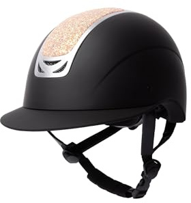 Horze Damen Reithelm mit Kristallverzierung, CE EN 1384:2023, größenverstellbarer Reiterhelm, apricot Glitzer, schwarz, 58/60