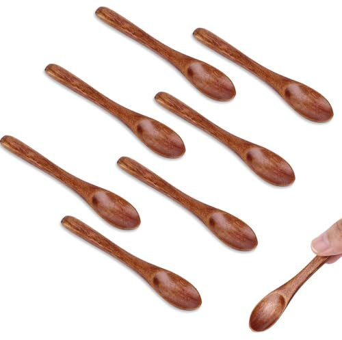 8pcs Small Wooden Spoons, 3.94 Inch Tiny Wooden Teaspoons Mini Condiment Spoons Honey Spoons Serving Wood Spoons for Spice Jars Salt Honey Coffee Milk Kitchen Utensils