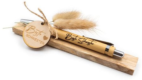 VmG-Store Holz Kugelschreiber als Geschenkidee zum Muttertag Mama Vatertag Geburtstag Papa Oma und Opa Arbeitskollege Freundin Freund (Ohne Wunschname, 05 Beste Schwester)
