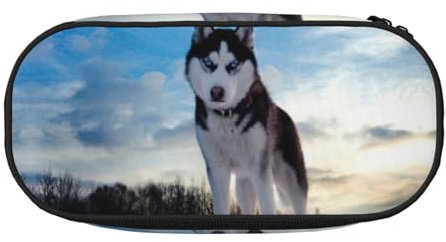 JEJEA Federmäppchen mit Husky-Hunde-Aufdruck, großes Fassungsvermögen, große Aufbewahrung, hohe Kapazität, Beutelhalter, Organizer, Schwarz , Einheitsgröße, Taschen-Organizer
