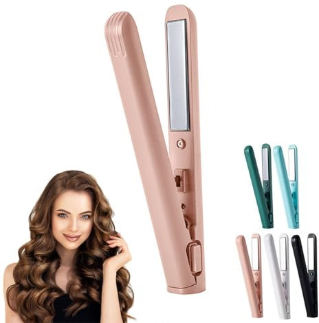 Mini fer à boucler portatif Lisseur de cheveux à double usage, Mini Boucleur, Mini à Friser portable de voyage Avec 1× câble USB, Pour Cheveux Courts Et Tous Types De Cheveux (Rose)