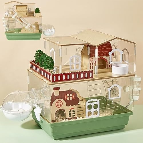 12-in-1 Acryl-Hamsterkäfig, 35 x 26 x 37 cm Hamsterhaus, magnetisch verbundenes Haustierhabitat im Gartenstil,mit Futternapf, mit Treppe, Mini-Haus, Hamsterrad, Wasserflasche, Tunnel kleintierkäfig
