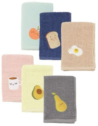DAMDAM GO Paño de Cocina Bordado, Absorbente y Resistente, Diseño Elegante para Cocina, Juego de Trapos Suaves, 50 x 50 cm, Pack 6 Unidades (Multicolor)