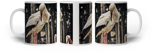 deyoli Motivetasse Störche bei dem Nestbau – Leben in den Lüften 300ml, aus weißem Keramik/Kaffetasse/Geschenkidee