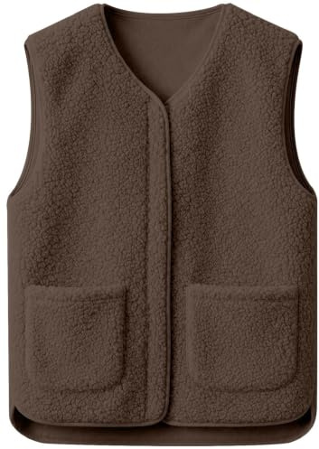 CheChury Gilet Pile Donna con Zip Invernale Smanicato Elegante Gilet Donna Leggero Termico Giubbotto Senza Maniche Giacca Teddy Scollo a V Giacca Invernale Autunno Caldo Ultraleggeri con Tasche