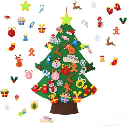 32pcs Filz Weihnachtsbaum,DIY Filz Deko Weihnachtsbaum,Abnehmbare Hängenden Ornamenten, Dekor,Geschenke für Weihnachten