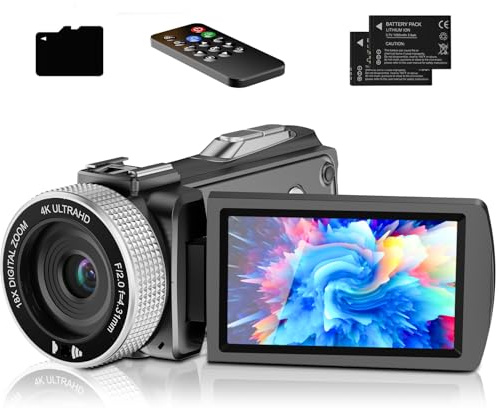 Dumjug Digital Video Camera 4K for Students Teens Beginner, 4K 60FPS Video Recorder 48MP Photo Video Camera Camcorder Kit with Stabilizer, Lens Hood, Extral Mic, Memory Card