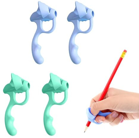 THQAE 4 Pcs agarradores de lápiz perforado diseño agarre pluma dispositivo corrección ayuda escritura niña niño adulto necesidad especial zurdo diestro(Rosa)