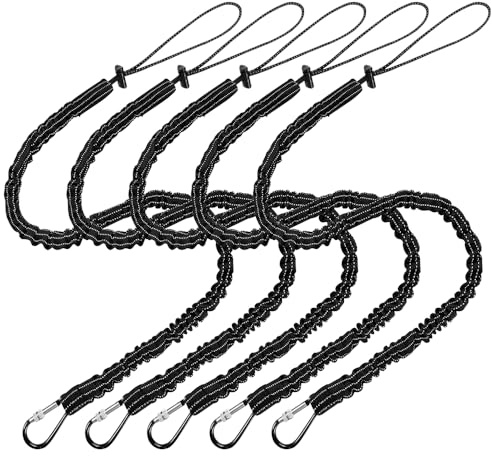 5 Pack Tool Lanyard with Spring Carabiner and Adjustable Loop End, Tool Tether 90cm-150cm Length, Maximum Weight Limit 10KG / 22lb, Fall Protection and Anti Break, Reflective Hi Visibility