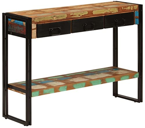 PHGTYUK Table console 110 x 30 x 76 cm en bois recyclé massif avec 3 tiroirs et 1 étagère Table d'appoint de style industriel