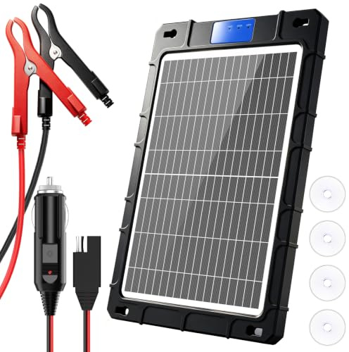Chargeur de batterie solaire 12 W - 12 V - Kit de charge portable étanche pour voiture, moto, bateau, bateau, camping-car, remorque, motoneige, etc.