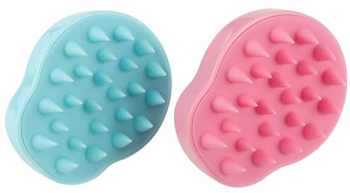 KALLORY Silikon Shampoo Bürste 2er Pack zur Kopfhautmassage und Haarreinigung mit abnehmbaren Bürstenköpfen für Männer und Frauen, rosa, flexible und sanfte Reinigung