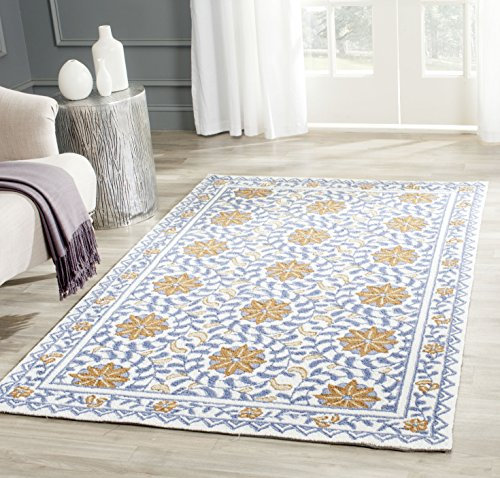 SAFAVIEH Chelsea Collection Accent Rug - 3'9 x 5'9, Ivory & Blue, Hand-Hooked French Country Wool, Ideal for High Traffic Areas in Entryway, Living Room, Bedroom (HK150A)
