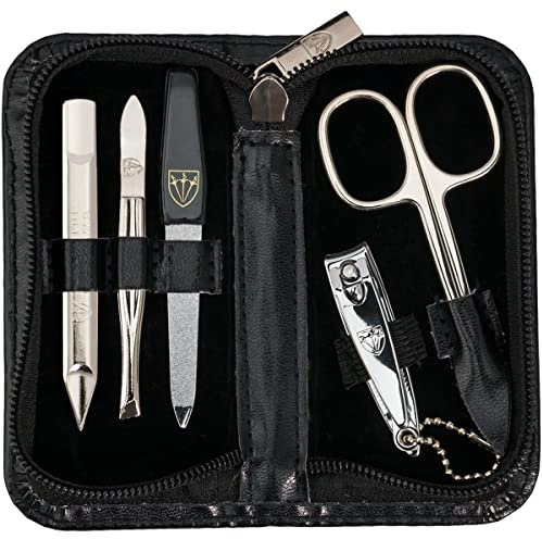 3 Swords Germany - brand quality 5 piece manicure pedicure grooming kit set for professional finger & toe nail care scissors clipper fashion leather case in gift box, Made by 3 Swords (521217)