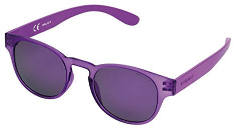 Police Unisex S1945 Exchange 2 Rund Sonnenbrille, SEMI MATT TRANSPARANT VIOLET FRAME / PURPLE MIRROR LENS