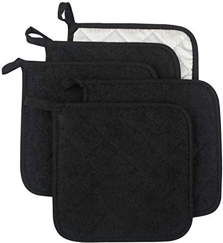 Lifaith Set di 5 presine da Cucina Completamente in Cotone e in Tessuto di Spugna termoresistente, Ideali per Uso Quotidiano in Cucina e con fornelli e Forno Nero