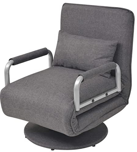 vidaXL Drehstuhl Klappbar Verstellbare Rückenlehne Schlafsofa Schlafsessel Gästebett Liege Realxsessel Chaiselongue Sessel Dunkelgrau Stoff
