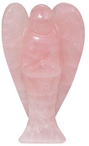 mookaitedecor Figurine d'ange gardien en cristal de quartz rose sculptée de 7,6 cm - Statue rose - Décoration de chambre - Cadeau de Noël - Cadeau de Noël - Pierre porte-bonheur - Pierre d'ange Reiki