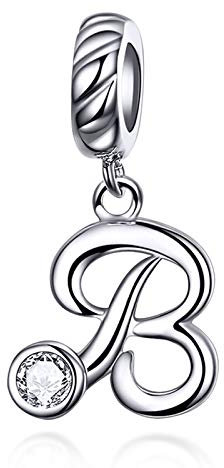 LaMenars Damen Charm-Anhänger Alphabet Buchstabe 925 Sterling Silber passend für, Chamilia und europäische Charm-Armbänder & Halsketten (Buchstabe B)