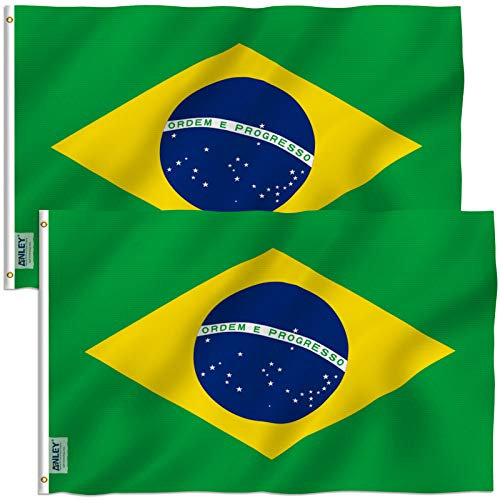 Anley Packung mit 2 Fly Breeze 3x5 Fuß Brasilien Flagge - Lebendige Farbe und UV-Lichtechtheit - Leinwandkopf und doppelt genäht - Brasilianische Nationalflaggen Polyester mit Messingösen 3 x 5 Ft