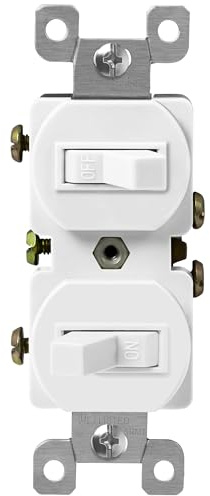Enerlites Duplex Double Toggle Light Switch, Single Pole, Side Wiring, Copper Wire Only, Grounding Screw, Residential Grade, 15A 120V, UL Listed, 82150-W, White