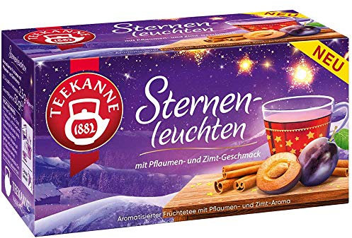 Teekanne Früchtetee STERNENLEUCHTEN mit Pflaumen- und Zimt Geschmack (20 Beutel je 2,5 Gramm / insg. 50 Gramm) WEIHNACHTEN HIGHLIGHT
