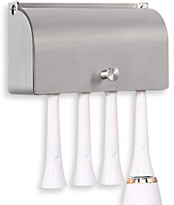 Zahnbürstenhalter, 304 Edelstahl Staubdicht an der Wand Selbstklebende Zahnbürste Aufbewahrung Organizer Stand Rack(Silber, 4 Schlitzen)