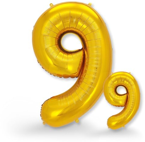 FUNXGO® folienballon 9 gold - 2 Stück -100cm & 38cm- Luftballon Zahl 9-9.geburtstag - Ballon 9 Deko zum Geburtstag, Hochzeit, Jubiläum oder Fest, Party - Ballon 9 gold