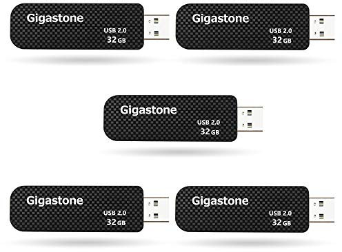 Gigastone Lot de 5 Clé USB 32 Go, V30 Série, Clé Rétractable pour PC Ordinateur Portable MacBook, Compatible avec Windows Mac Linux, USB 2.0 Flash Drive Stockage Mémoire Stick, Style en Vogue - Noir