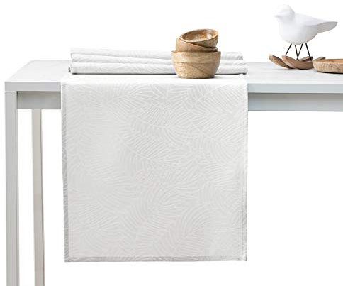 AmeliaHome Tischläufer 30x80 cm Lotuseffekt Wasserabweisend Blätter Ecru Gaia