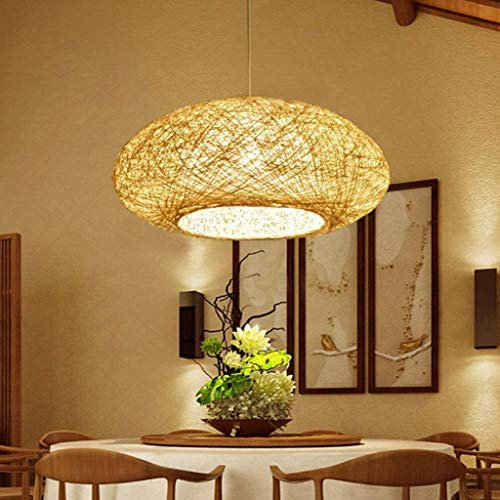 Rattan Pendellampe Retro Kreative Pendelleuchte E27 Höhenverstellbarer Hängelampe Vogelnest Gewebter Hängeleuchte Restaurant Schlafzimmer Wohnzimmer Cafe Bar Büro Deckenleuchte Küche Kronleuchter